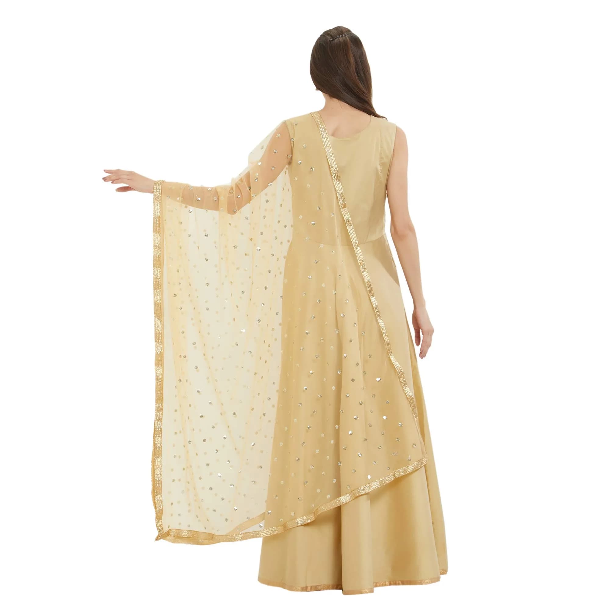 DUPATTA BAZAAR Embellished Gold Net Dupatta 2.4m (8ft) | Festive Wear with Gold Border - view 2
