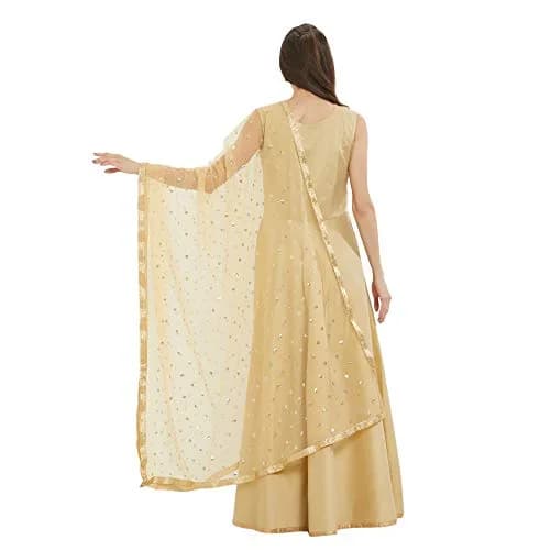 DUPATTA BAZAAR Embellished Gold Net Dupatta 2.4m (8ft) | Festive Wear with Gold Border thumbnail 2