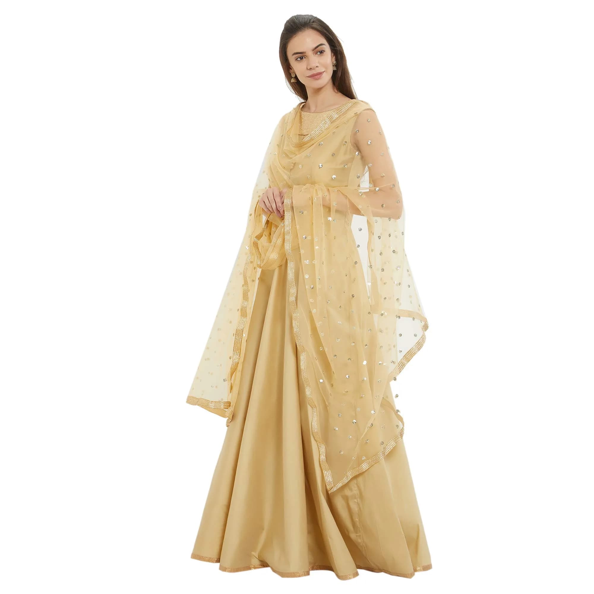 DUPATTA BAZAAR Embellished Gold Net Dupatta 2.4m (8ft) | Festive Wear with Gold Border - view 4