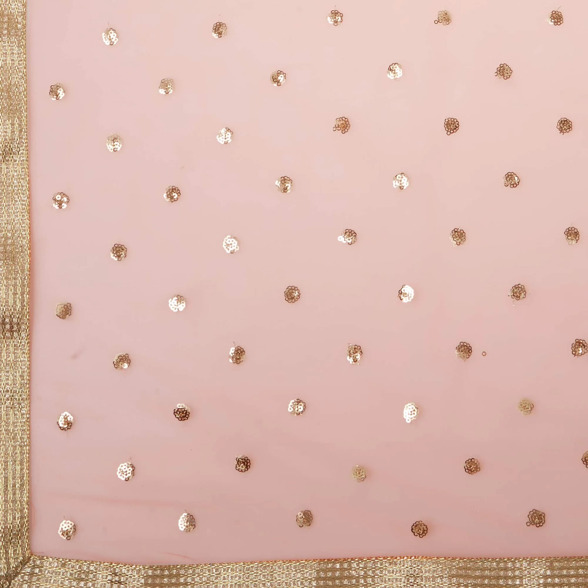 DUPATTA BAZAAR Embellished Peach Net Dupatta 2.4m (8.2ft) | Gold Border - view 5