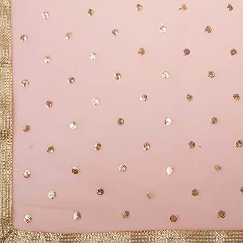 DUPATTA BAZAAR Embellished Peach Net Dupatta 2.4m (8.2ft) | Gold Border thumbnail 5