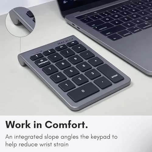 Macally BTNUMKEY22 Bluetooth Number Pad for Laptop - Wireless Numeric Keypad with Arrow Keys & Function Keys - Space Grey (13.2cm x 9cm x 1.7cm) thumbnail 5