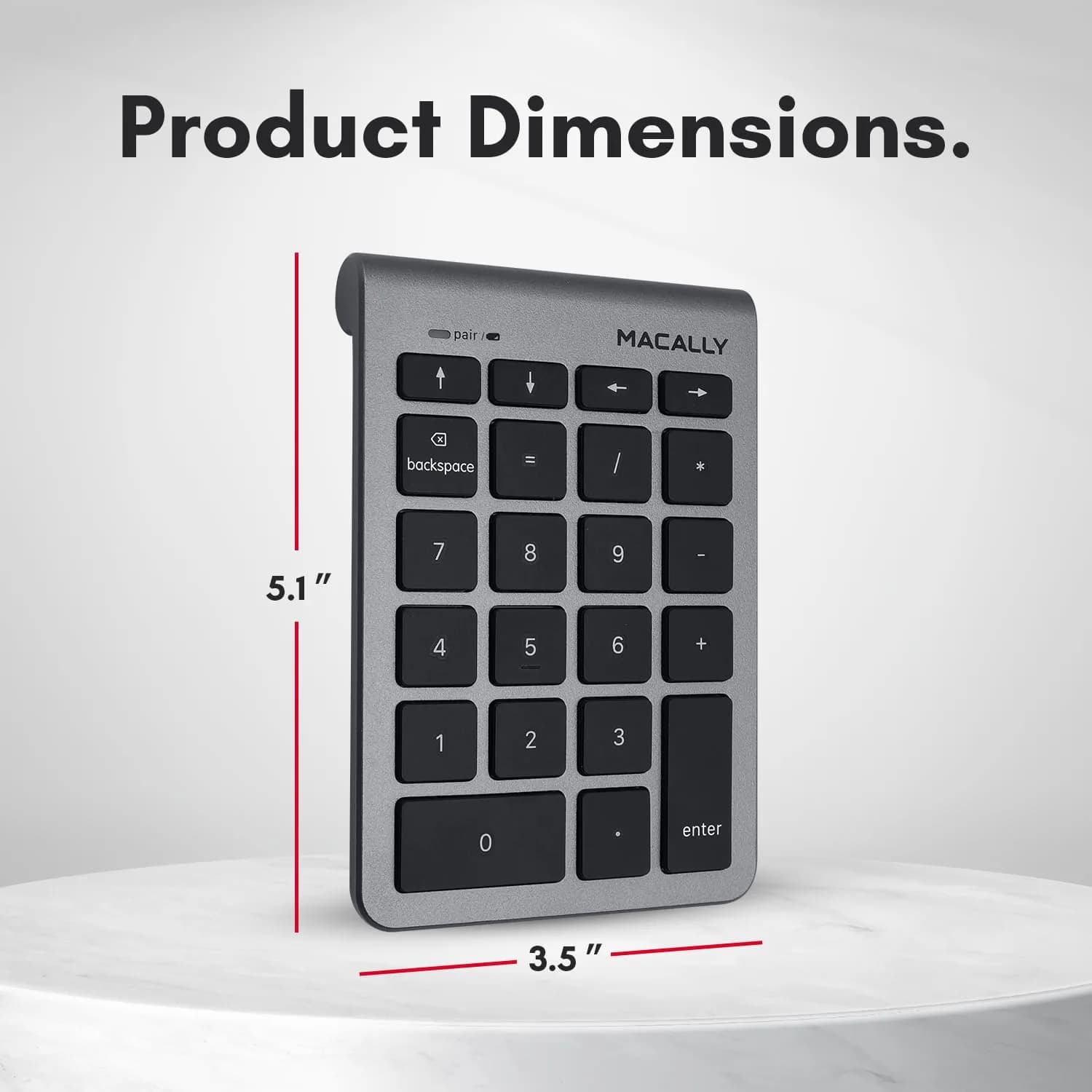 Macally BTNUMKEY22 Bluetooth Number Pad for Laptop - Wireless Numeric Keypad with Arrow Keys & Function Keys - Space Grey (13.2cm x 9cm x 1.7cm) - view 7