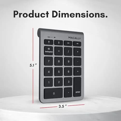 Macally BTNUMKEY22 Bluetooth Number Pad for Laptop - Wireless Numeric Keypad with Arrow Keys & Function Keys - Space Grey (13.2cm x 9cm x 1.7cm) thumbnail 7