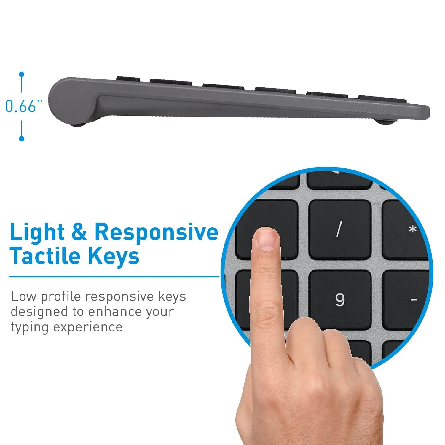 Macally BTNUMKEY22 Bluetooth Number Pad for Laptop - Wireless Numeric Keypad with Arrow Keys & Function Keys - Space Grey (13.2cm x 9cm x 1.7cm) - view 8