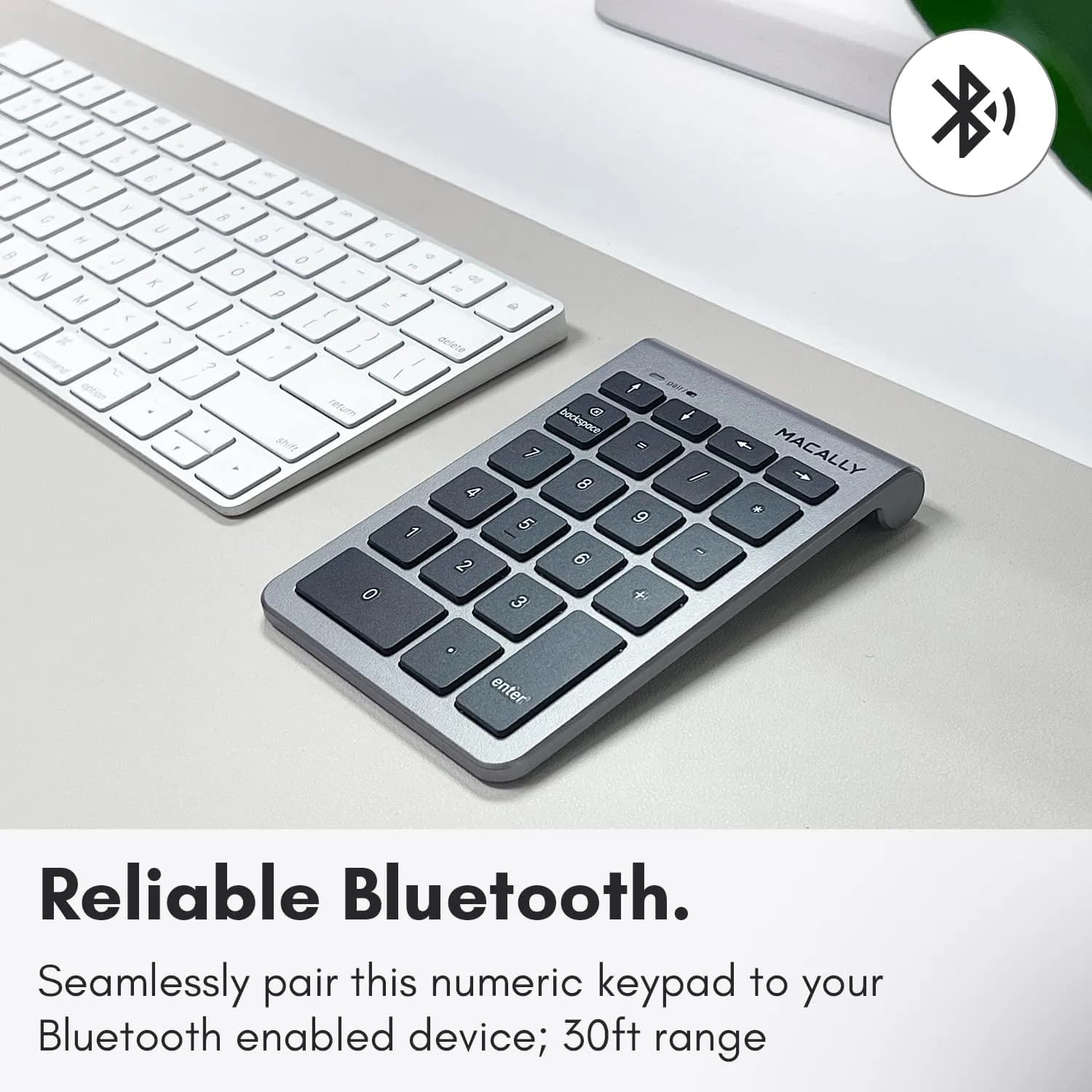 Macally BTNUMKEY22 Bluetooth Number Pad for Laptop - Wireless Numeric Keypad with Arrow Keys & Function Keys - Space Grey (13.2cm x 9cm x 1.7cm) - view 2