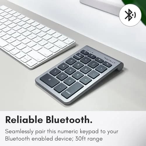 Macally BTNUMKEY22 Bluetooth Number Pad for Laptop - Wireless Numeric Keypad with Arrow Keys & Function Keys - Space Grey (13.2cm x 9cm x 1.7cm) thumbnail 2