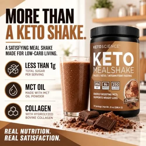 Keto Science Keto Shake Powder – Chocolate | Meal Replacement with MCT Oil & Collagen (20.49 oz) thumbnail 9