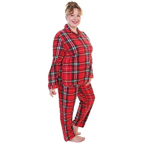 Angelina Women's Pajama Set Cozy Fleece with Notch Collar and Pockets | PJ56_L | Holiday Christmas Plaid thumbnail 4