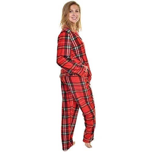 Angelina Women's Pajama Set Cozy Fleece with Notch Collar and Pockets | PJ56_L | Holiday Christmas Plaid thumbnail 2