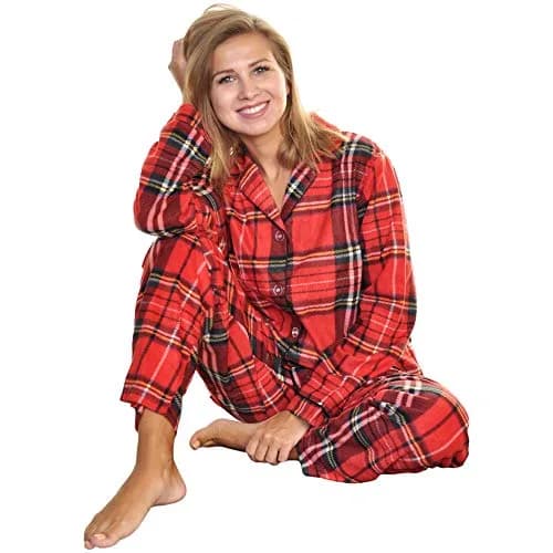 Angelina Women's Pajama Set Cozy Fleece with Notch Collar and Pockets | PJ56_L | Holiday Christmas Plaid thumbnail 3