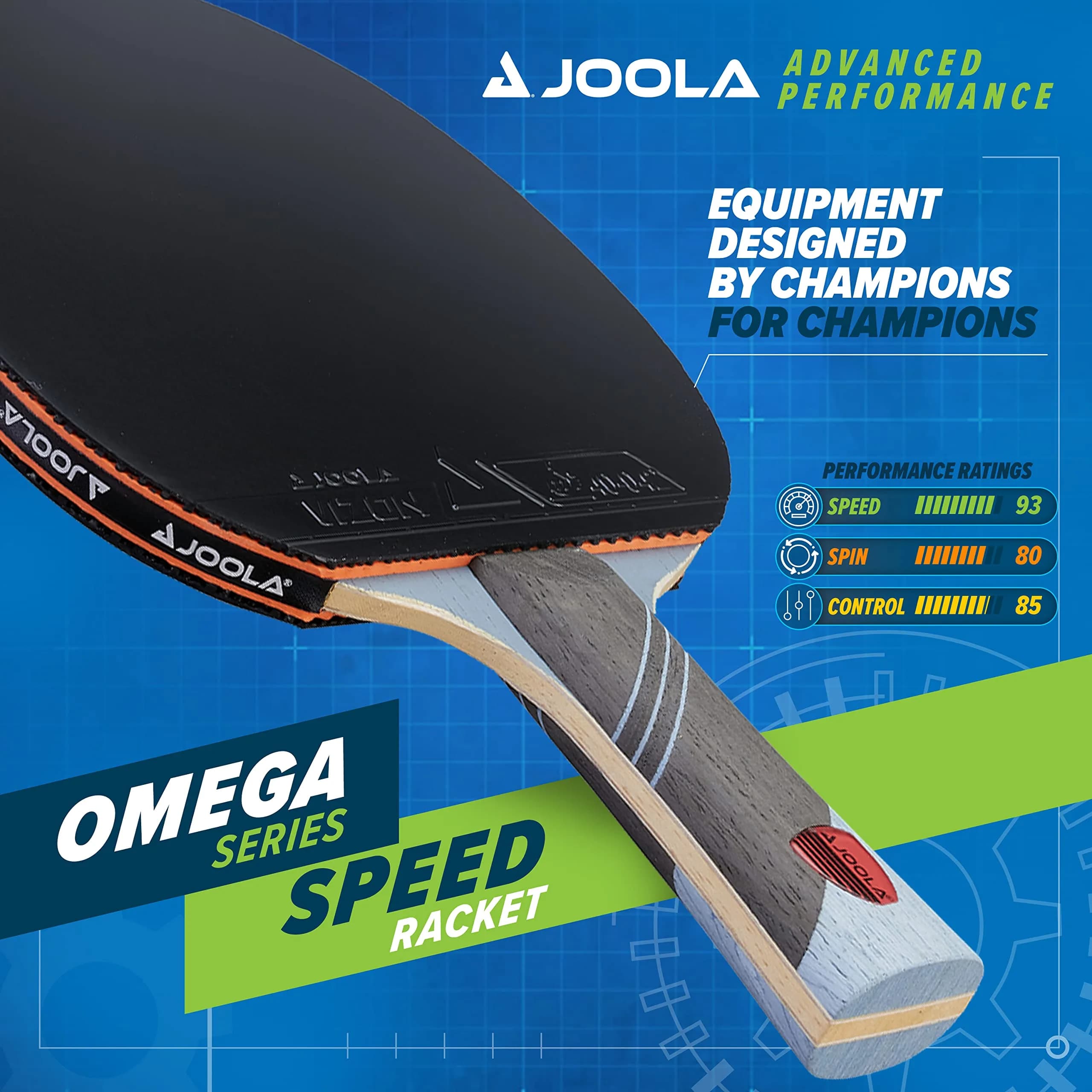 JOOLA Omega Speed Table Tennis Racket with Vizon Rubber & Flared Handle | 5-Ply Wood Blade - view 2