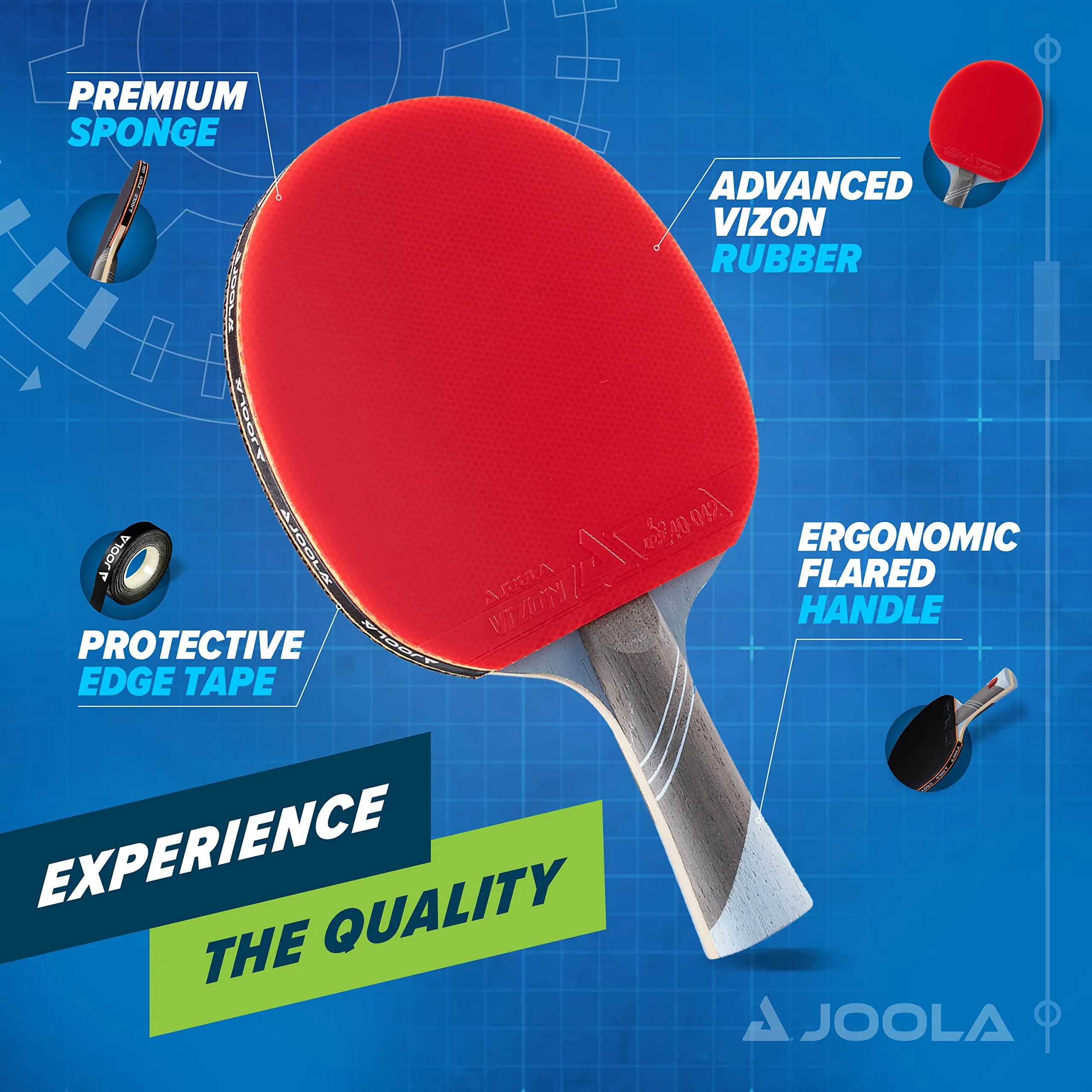 JOOLA Omega Speed Table Tennis Racket with Vizon Rubber & Flared Handle | 5-Ply Wood Blade - view 3