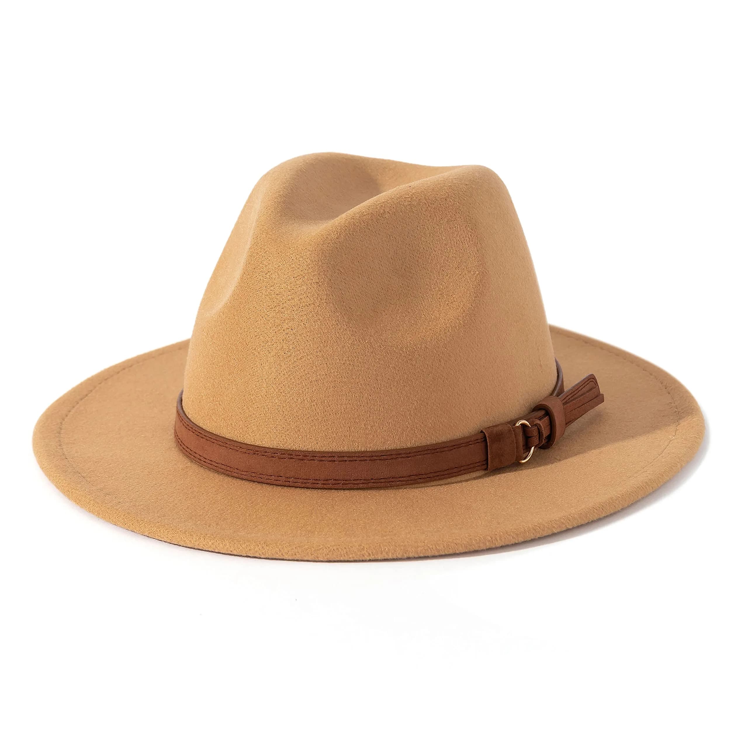 Lisianthus Vintage Wide Brim Fedora Hat Large | Breathable Cotton Blend, Adjustable Strap, Classic Style — Camel
