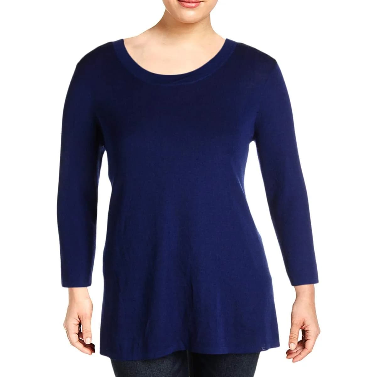 Anne Klein Women's HIGH Low Sweater Gauguin XS | Crew Neck, 3/4 Sleeve, Polyester Visco