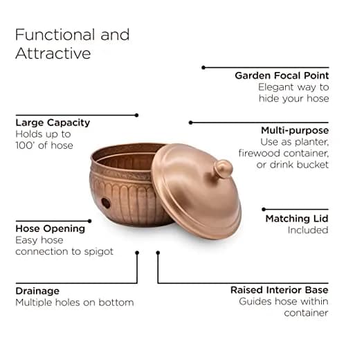 Good Directions La Jolla Hose Pot with Lid - Copper Finish | Garden Hose Storage & Decor (100-150 characters) thumbnail 5