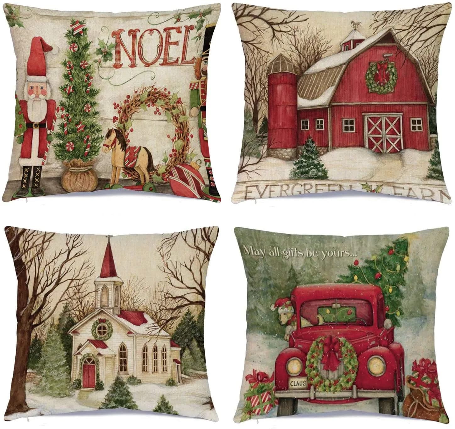 Hlonon Christmas Pillow Covers 18 x 18 Inches Set of 4 | Xmas Series Zippered Square Pillowcase — Christmas
