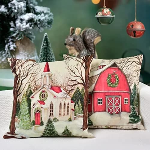 Hlonon Christmas Pillow Covers 18 x 18 Inches Set of 4 | Xmas Series Zippered Square Pillowcase thumbnail 4