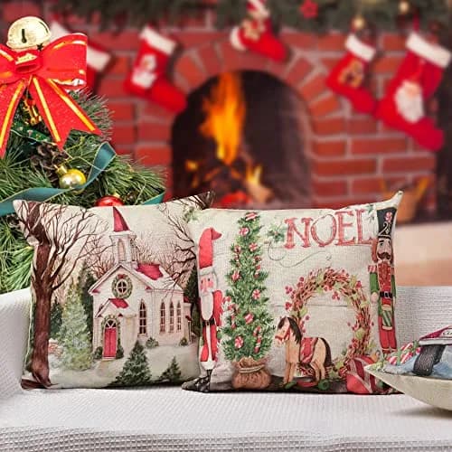 Hlonon Christmas Pillow Covers 18 x 18 Inches Set of 4 | Xmas Series Zippered Square Pillowcase thumbnail 7