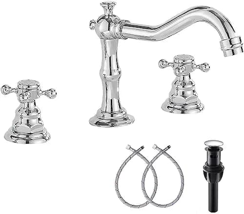 GGStudy Two Handles Three Holes Bathroom Sink Faucet Chrome 8-16 inch | Widespread 3-Hole Design thumbnail 1