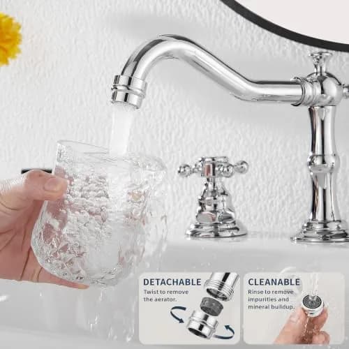 GGStudy Two Handles Three Holes Bathroom Sink Faucet Chrome 8-16 inch | Widespread 3-Hole Design thumbnail 4