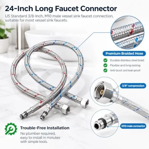 GGStudy Two Handles Three Holes Bathroom Sink Faucet Chrome 8-16 inch | Widespread 3-Hole Design thumbnail 8