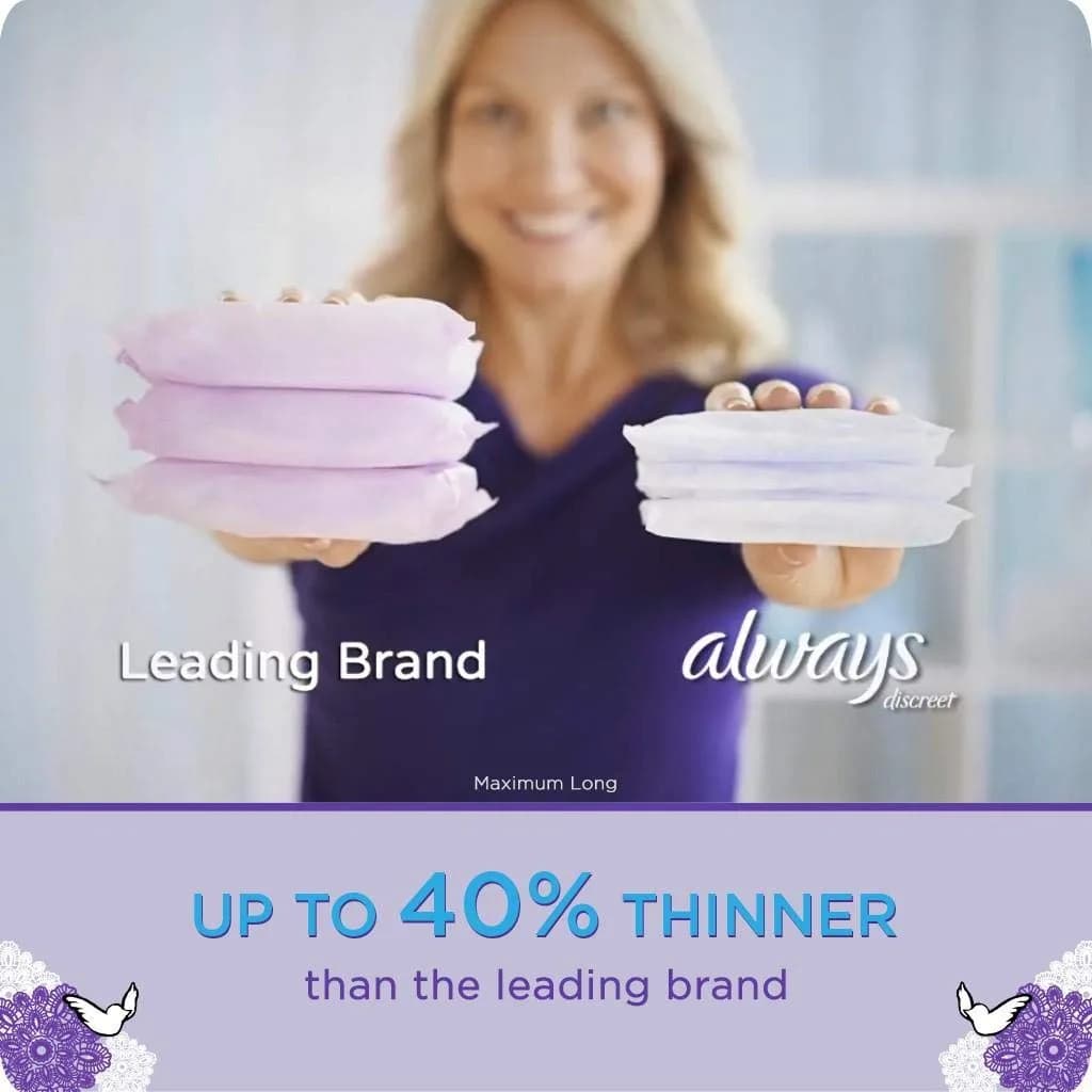 Always Discreet Incontinence Pads Moderate Regular Length 132 Count | USA Imported, Duties Included - view 6