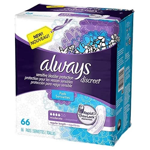 Always Discreet Moderate Absorbency Long Length Incontinence Pads for Women | Dermatologist Tested — Regular
