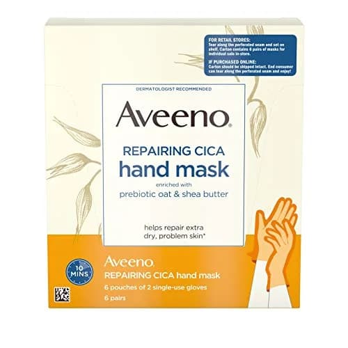 Aveeno Repairing Cica Hand Mask With Prebiotic Oat and Shea Butter, 6 Count | Restores Moisture to Extra Dry Skin thumbnail 1