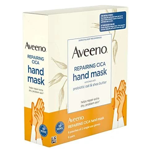 Aveeno Repairing Cica Hand Mask With Prebiotic Oat and Shea Butter, 6 Count | Restores Moisture to Extra Dry Skin thumbnail 6