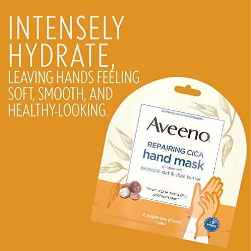 Aveeno Repairing Cica Hand Mask With Prebiotic Oat and Shea Butter, 6 Count | Restores Moisture to Extra Dry Skin thumbnail 3