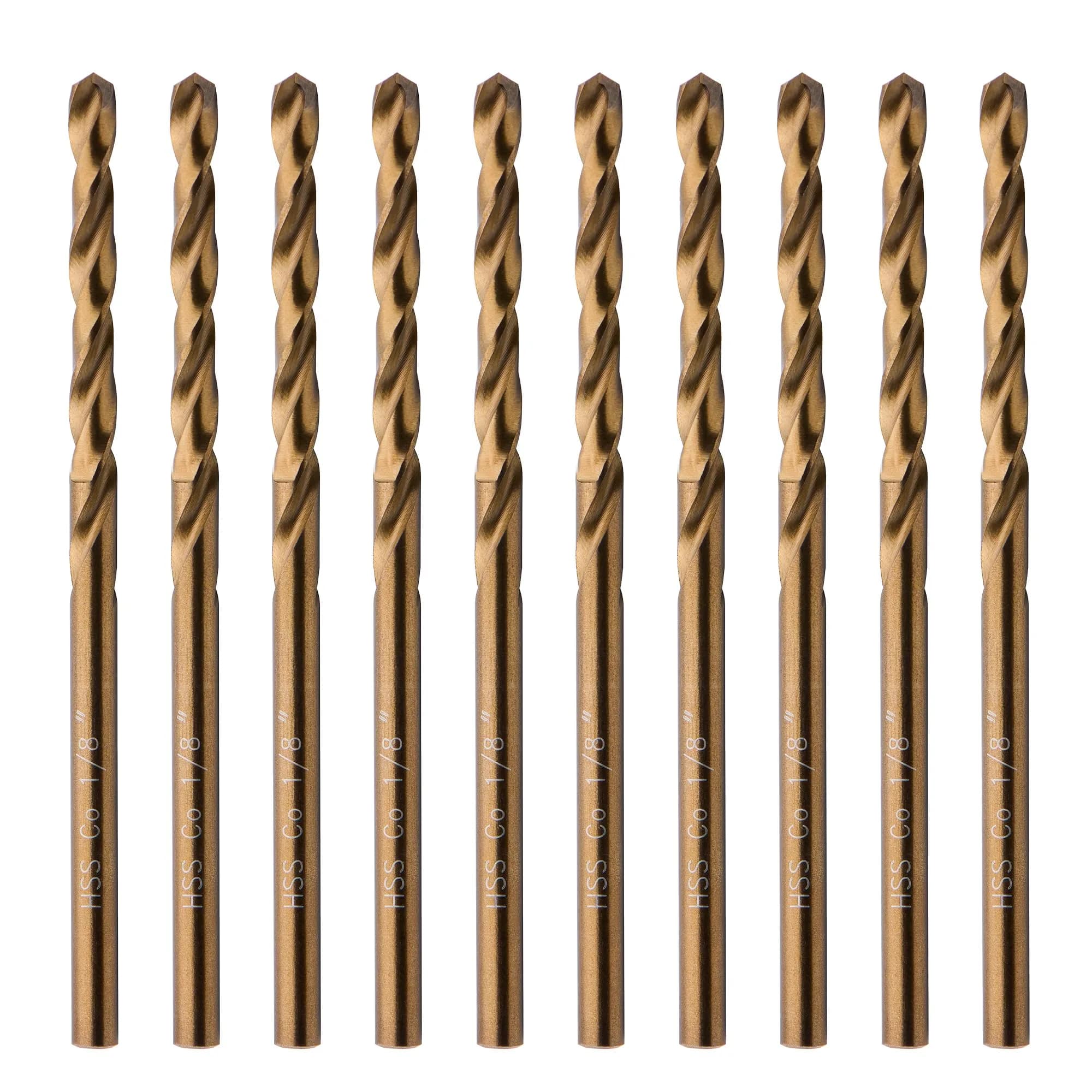 SPKLINE 10 Pcs 3.2mm (1/8") Cobalt Drill Bit Set | M35 High Speed Steel Jobber Length Twist Bits for Hard Metal - main product image