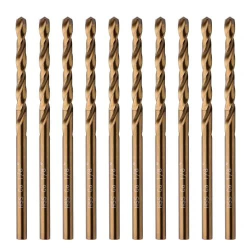 SPKLINE 10 Pcs 3.2mm (1/8") Cobalt Drill Bit Set | M35 High Speed Steel Jobber Length Twist Bits for Hard Metal thumbnail 1