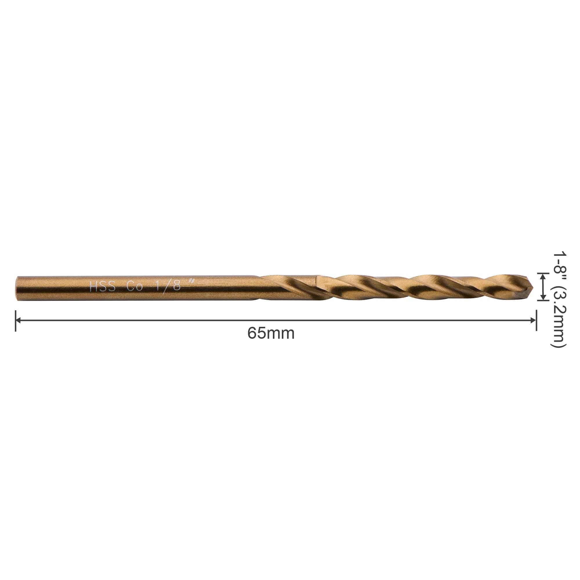 SPKLINE 10 Pcs 3.2mm (1/8") Cobalt Drill Bit Set | M35 High Speed Steel Jobber Length Twist Bits for Hard Metal - view 2