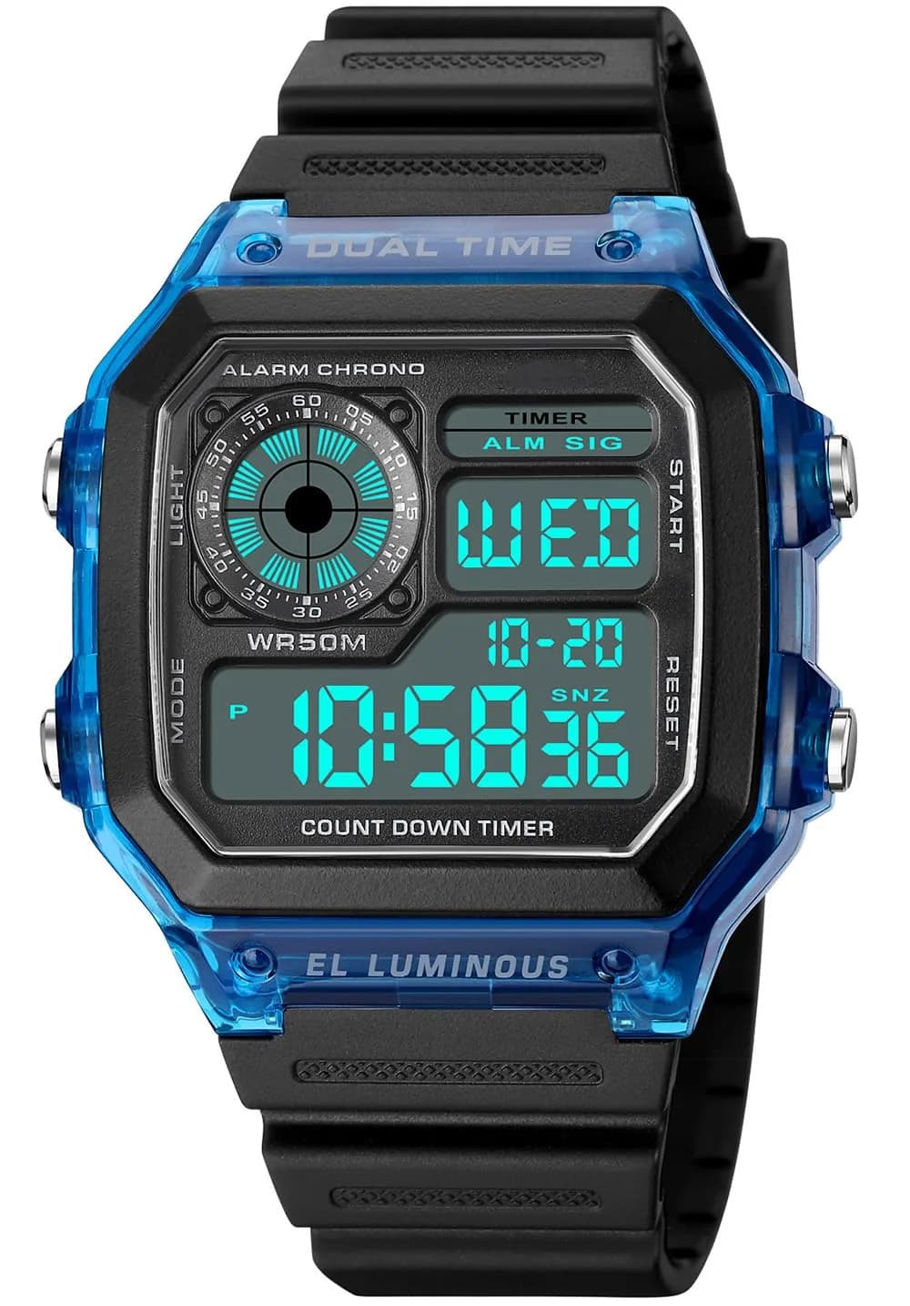 PASOY Men's Digital Sport Watch Waterproof Dual Time Stopwatch Countdown | Water-Resistant 50M, Lightweight & Durable
