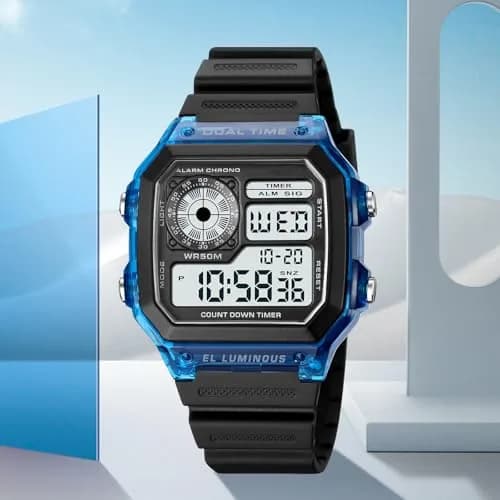 PASOY Men's Digital Sport Watch Waterproof Dual Time Stopwatch Countdown | Water-Resistant 50M, Lightweight & Durable thumbnail 4