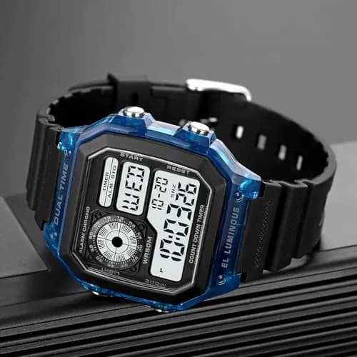 PASOY Men's Digital Sport Watch Waterproof Dual Time Stopwatch Countdown | Water-Resistant 50M, Lightweight & Durable thumbnail 6