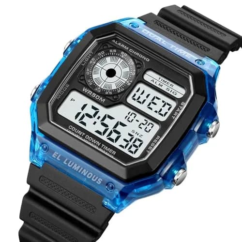 PASOY Men's Digital Sport Watch Waterproof Dual Time Stopwatch Countdown | Water-Resistant 50M, Lightweight & Durable thumbnail 3
