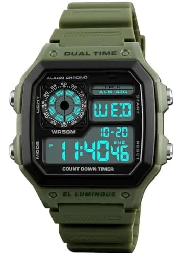 PASOY Men's Digital Sport Watch 43mm (1.7 inch) Dual Time Stopwatch Countdown | 50M Water Resistant Sport Watch thumbnail 1