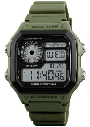 PASOY Men's Digital Sport Watch 43mm (1.7 inch) Dual Time Stopwatch Countdown | 50M Water Resistant Sport Watch thumbnail 3