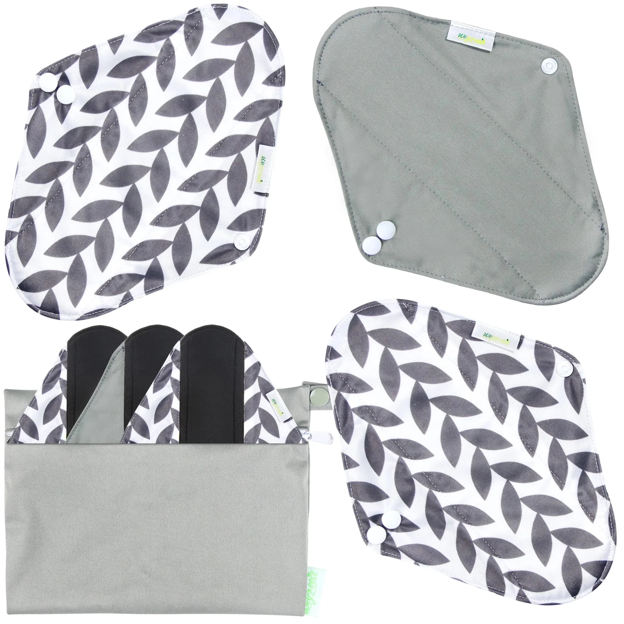 wegreeco Charcoal Reusable Menstrual Pads - 6 Pack | Leak-Free, Soft Cloth, Heavy Flow Suitable - main product image