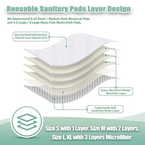 wegreeco Charcoal Reusable Menstrual Pads - 6 Pack | Leak-Free, Soft Cloth, Heavy Flow Suitable thumbnail 3