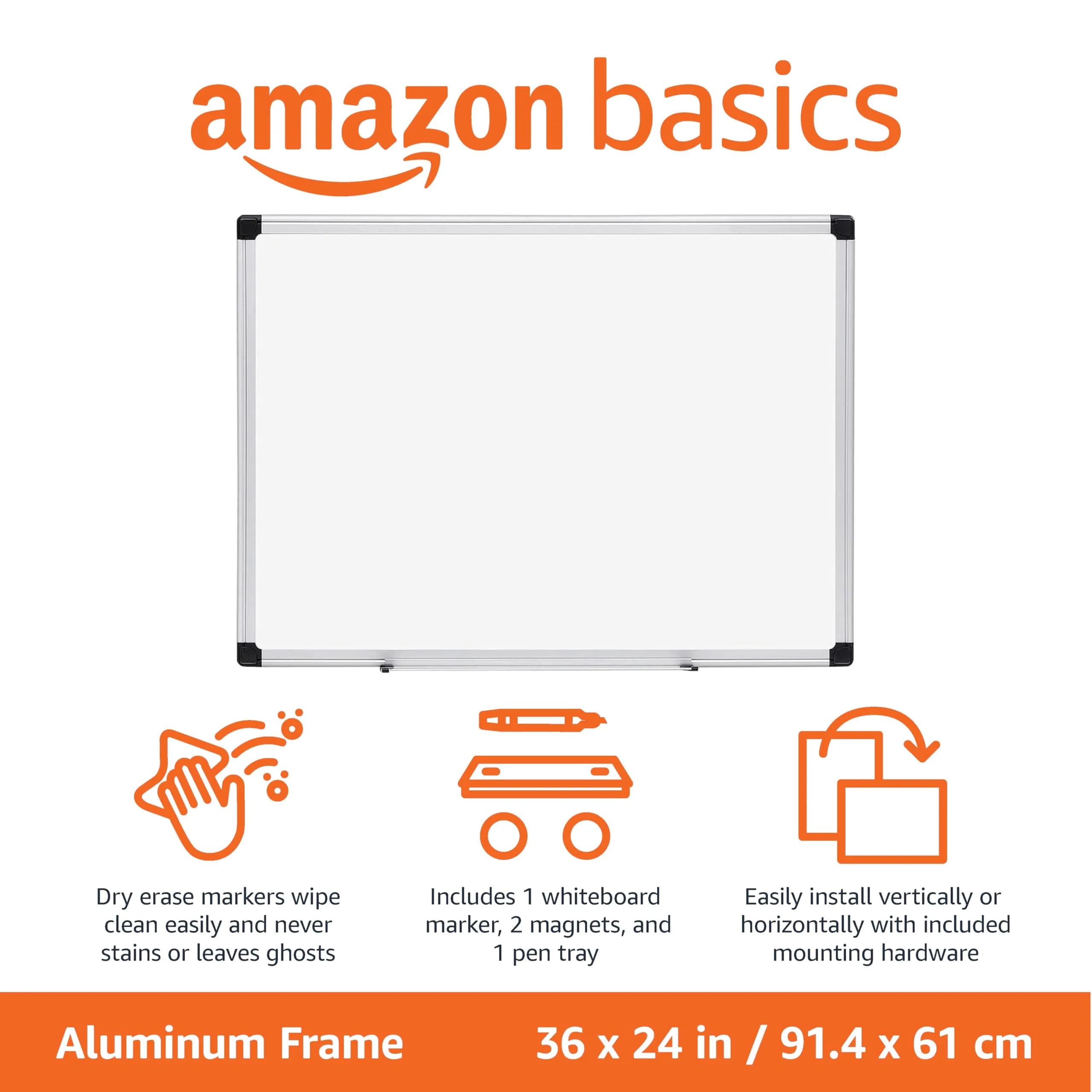 Amazon Basics Magnetic Dry Erase Whiteboard 36"W x 24"H with Aluminum Frame - view 2