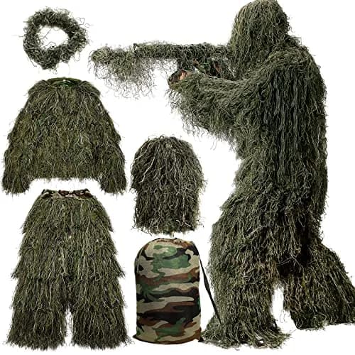 MOPHOTO 5 in 1 Ghillie Suit 3D Camouflage Hunting Suit - Jacket, Pants, Hood, Carry Bag, Youth & Adults thumbnail 1