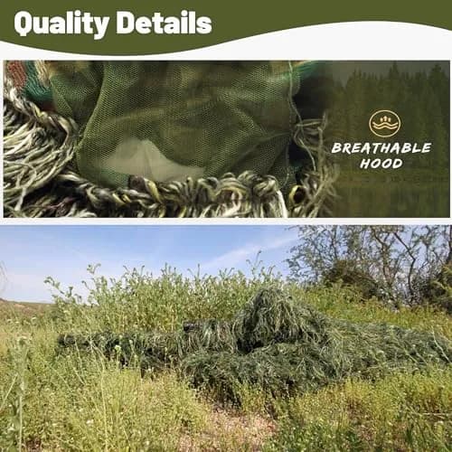 MOPHOTO 5 in 1 Ghillie Suit 3D Camouflage Hunting Suit - Jacket, Pants, Hood, Carry Bag, Youth & Adults thumbnail 6