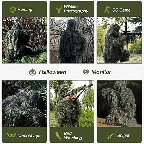 MOPHOTO 5 in 1 Ghillie Suit 3D Camouflage Hunting Suit - Jacket, Pants, Hood, Carry Bag, Youth & Adults thumbnail 2