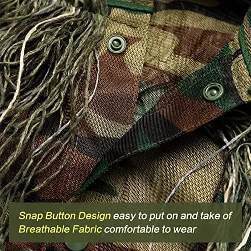 MOPHOTO 5 in 1 Ghillie Suit 3D Camouflage Hunting Suit - Jacket, Pants, Hood, Carry Bag, Youth & Adults thumbnail 4