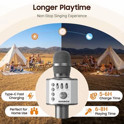 BONAOK Q37 Bluetooth Karaoke Microphone, Space Gray | Portable Wireless Mic with Speaker & Echo for Adults & Kids thumbnail 4