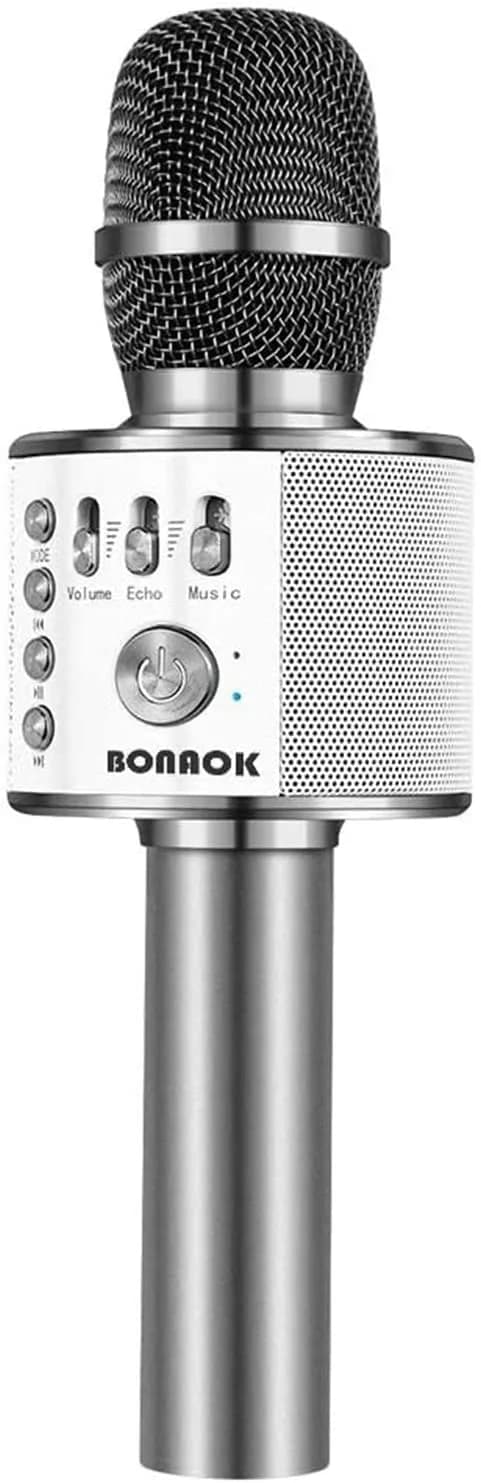 BONAOK Q37 Bluetooth Karaoke Microphone, Space Gray | Portable Wireless Mic with Speaker & Echo for Adults & Kids - main product image