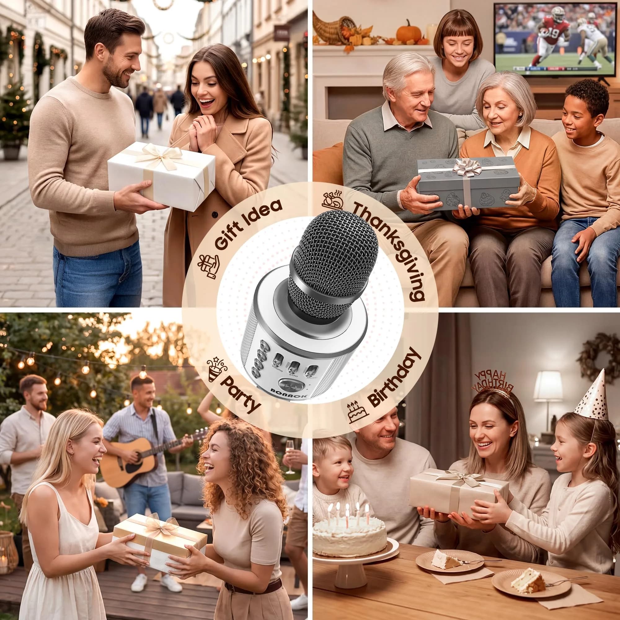 BONAOK Q37 Bluetooth Karaoke Microphone, Space Gray | Portable Wireless Mic with Speaker & Echo for Adults & Kids - view 9